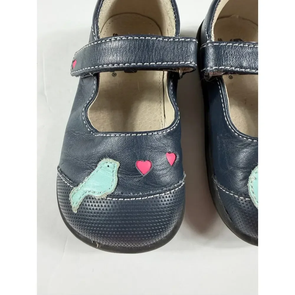 See Kai Run Kathryn II Navy Bird Leather Mary Jane Shoes Size 7.5 Toddler